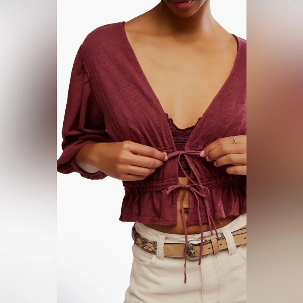 New! Free People Let's Go Tie Front Linen & Cotton Top Size XS - $78 MSRP